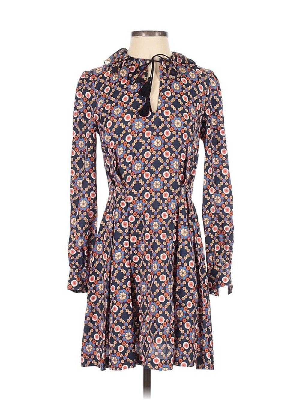 A.P.C. Long Sleeve Dress with Ruffle Collar and Pleated Skirt, Size 36, US 4